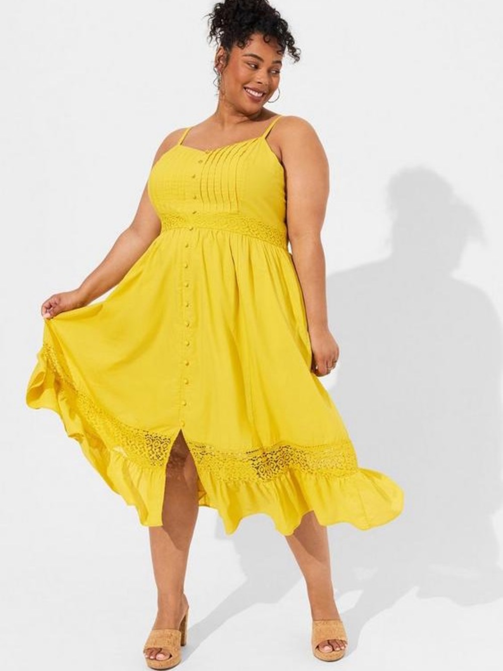 Torrid 4x Midi Voile Stripe Lace Sleeveless Dress Yellow